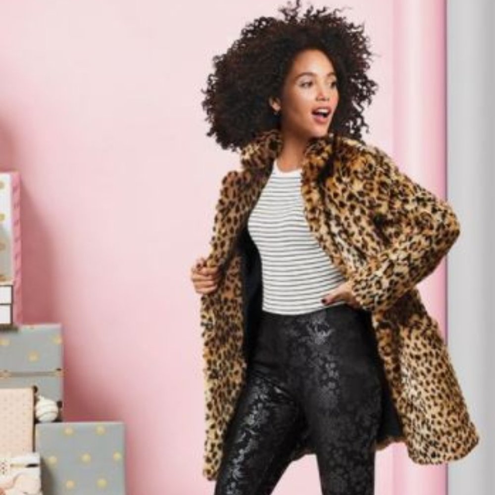 Avec Les Filles Faux Fur Leopard Oversize Coat